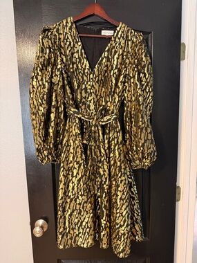 Metallic Gold & Black V-Neck Dress